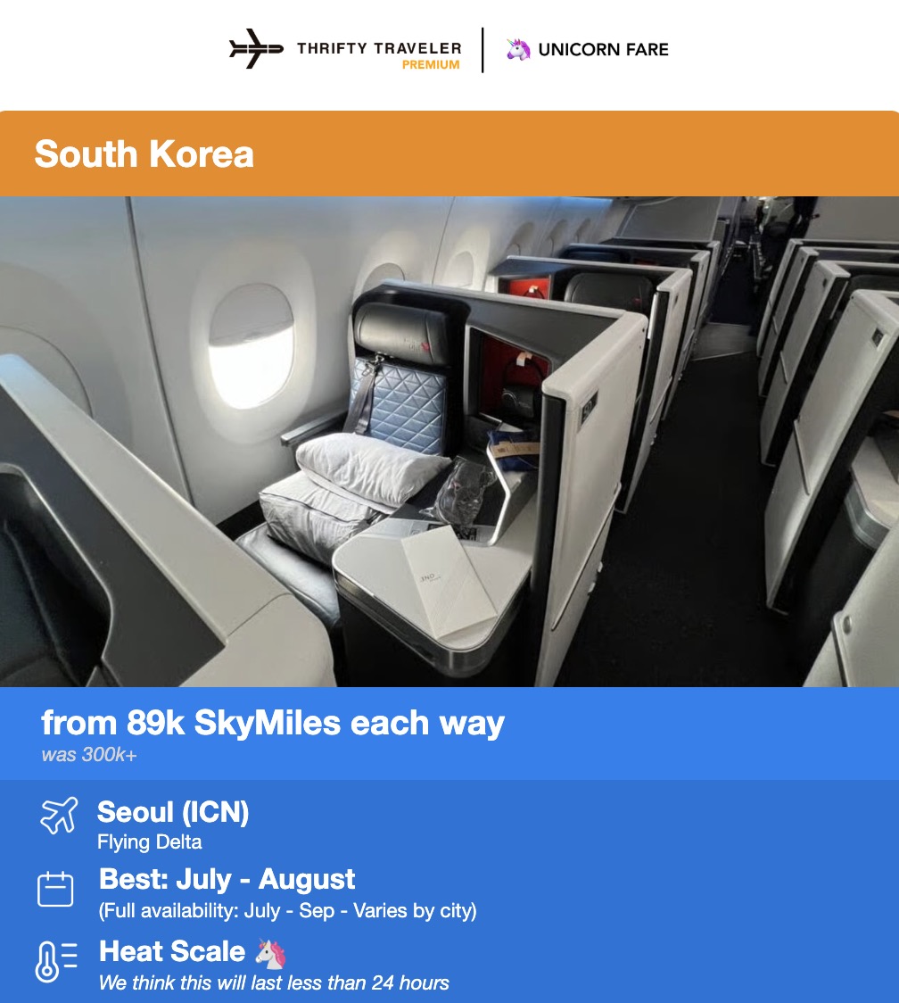 Delta SkyMiles Deals to Asia for Less than Atlanta: From 25K RT - or 89K in Delta One! 3 Delta One Suites to Seoul, South Korea