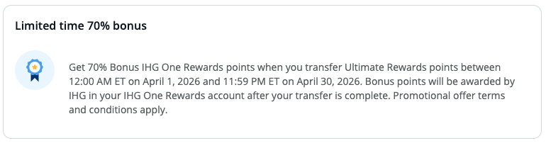 Get Up to 30% More Points With the Current List of Transfer Bonuses! 6 Chase to IHG 70% transfer bonus
