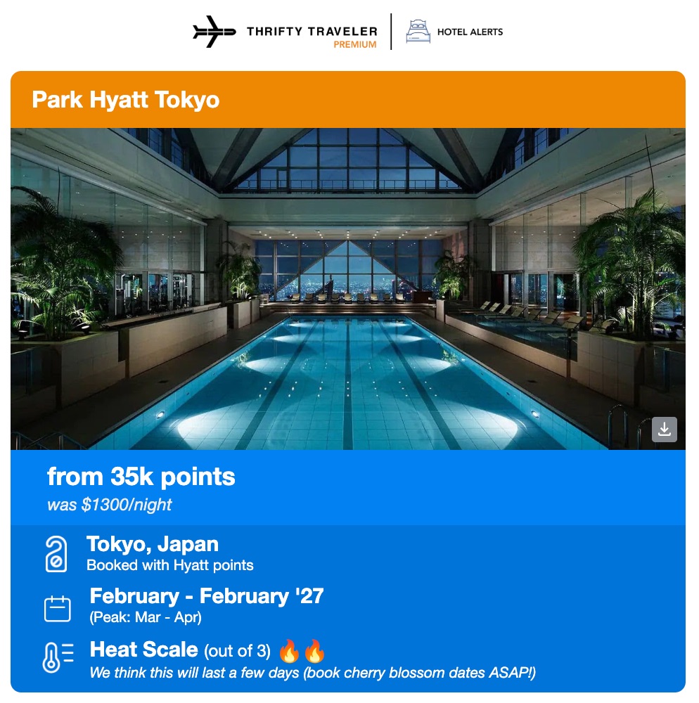 Act Fast: Lock in Thrifty Traveler Premium Before Prices Increase! 6 park hyatt tokyo alert from thrifty traveler premium