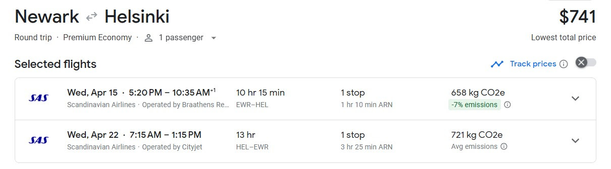 The 10 Best Flight Deals We've Found in 2026 (So Far...) 5 newark to helsinki premium economy fare on google flights for $741