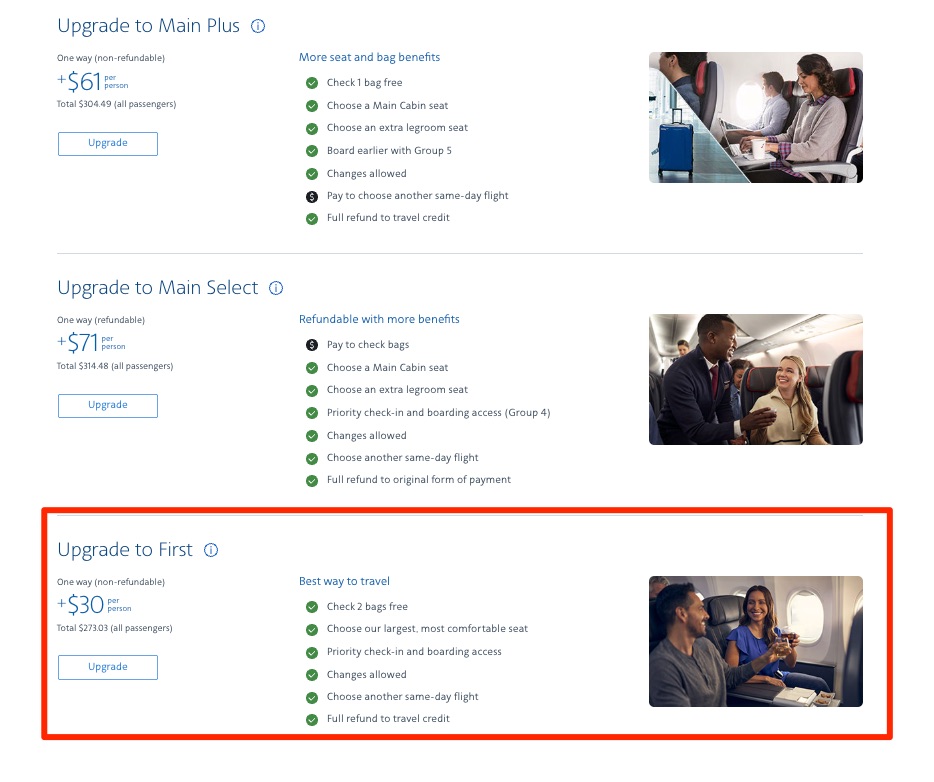 AA upgrade to first class for $30