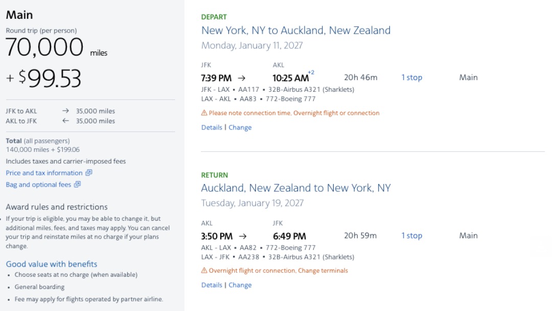 6 Incredible Ways to Use AAdvantage Miles, From Economy to Biz Class 4 AKL fare from JFK on American