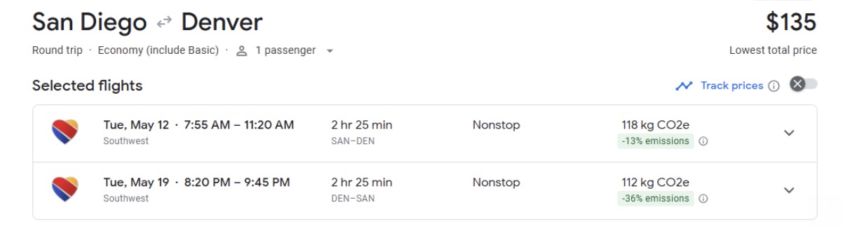 Denver airfare from San Diego for $134