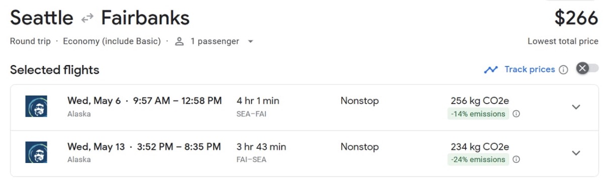 Denali National Park airfare to Fairbanks for $265
