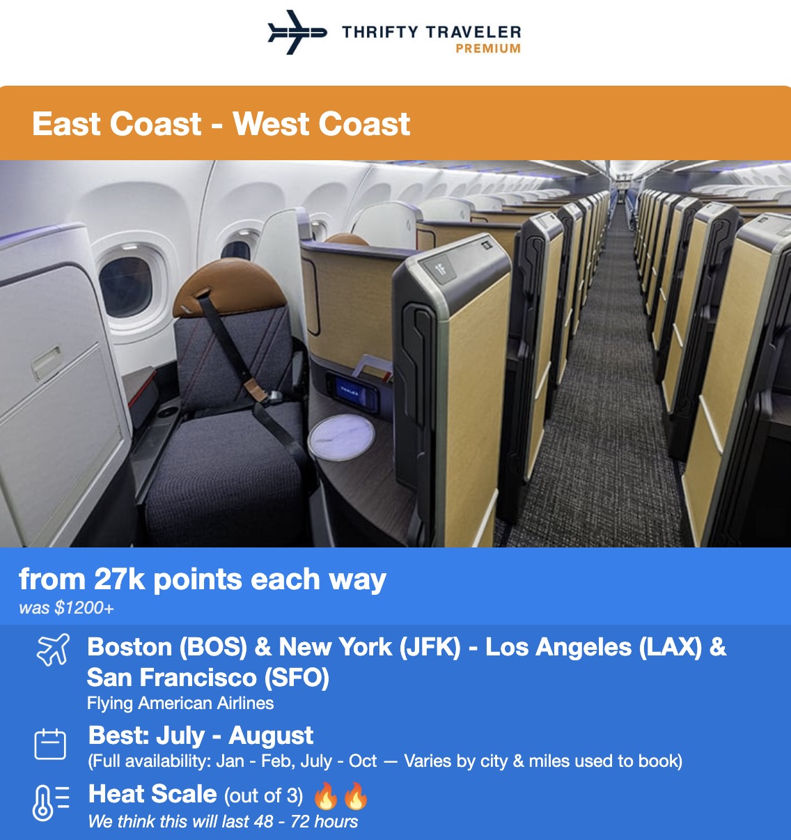 American Airlines A321 business class flight deal