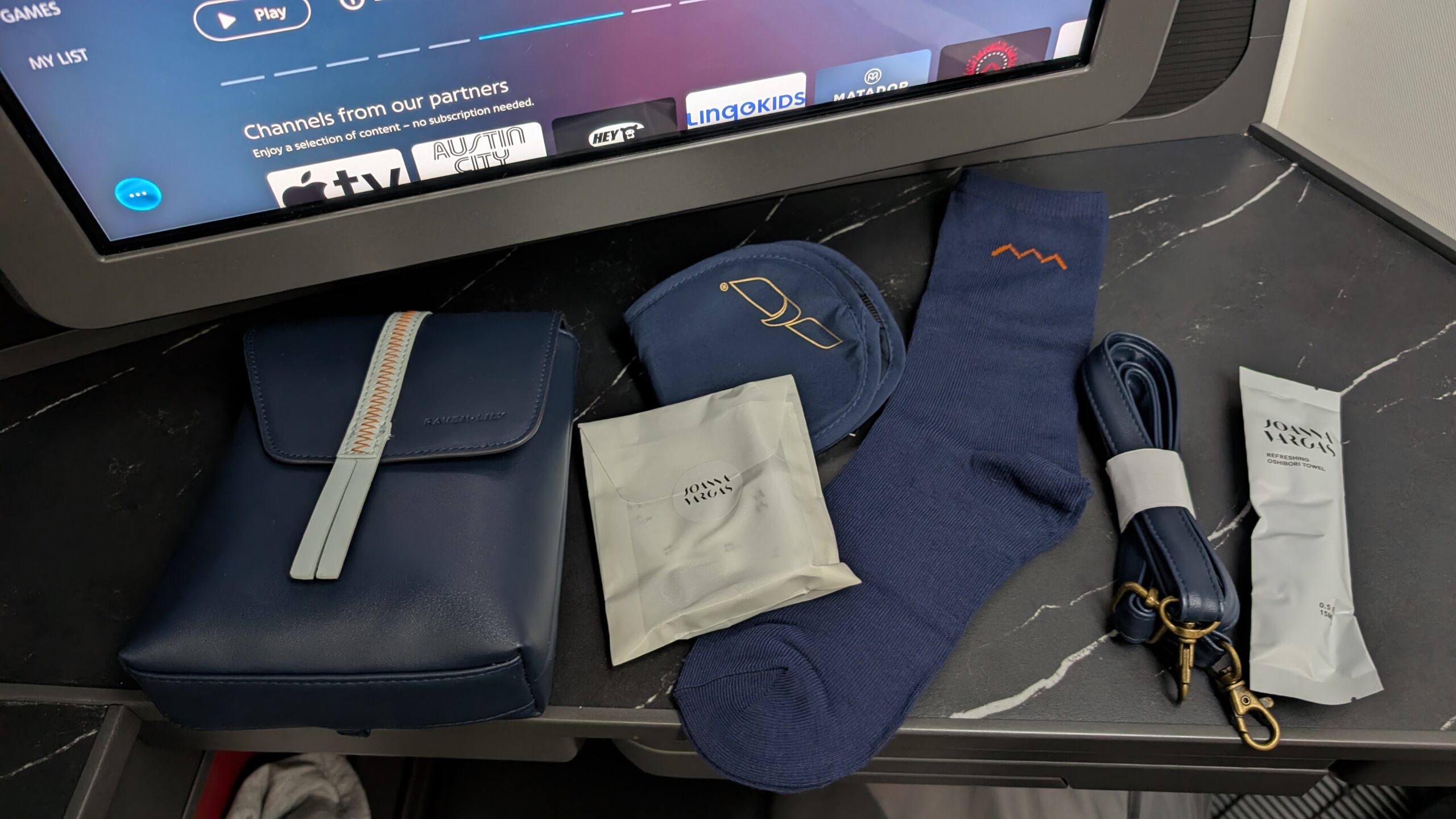 American Airlines' New Flagship Suite Review: A Stellar Hop Across the Pond 40 AA amenity kit contents: socks, eye mask, etc.