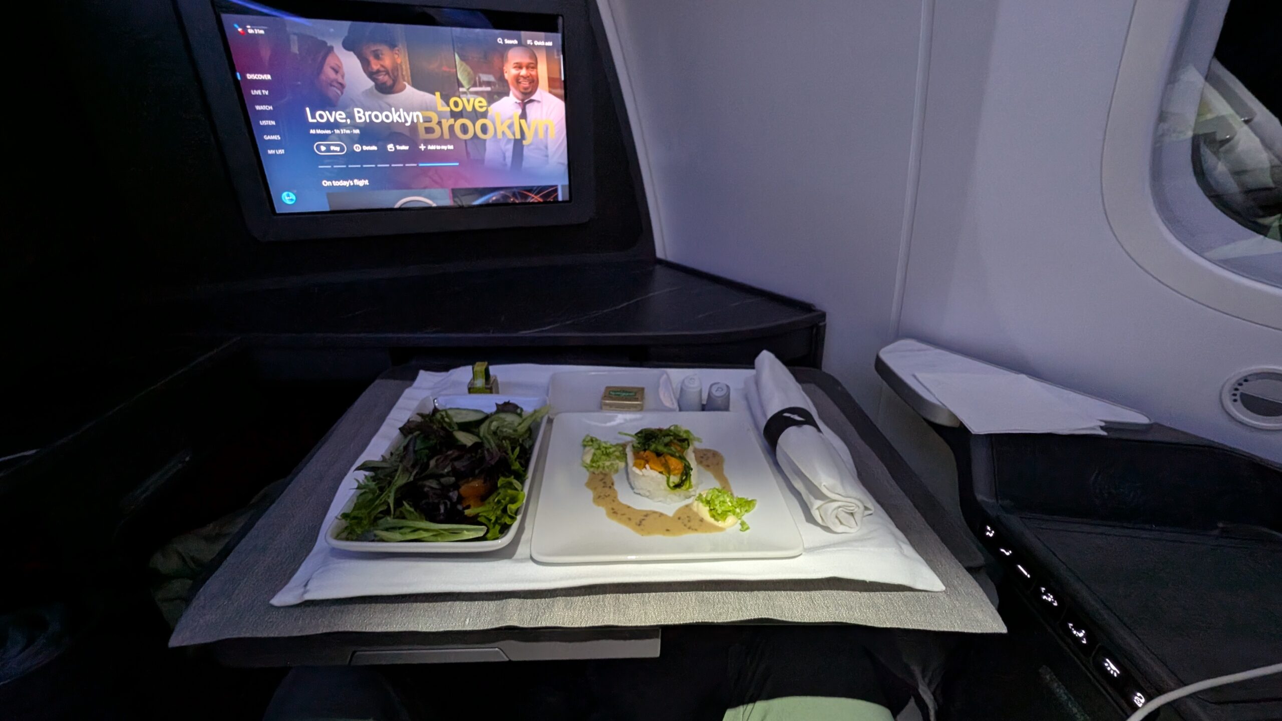 American Airlines' New Flagship Suite Review: A Stellar Hop Across the Pond 46 AA Flagship Suite: Starter (salad and miso-marinated sweet potato tower)