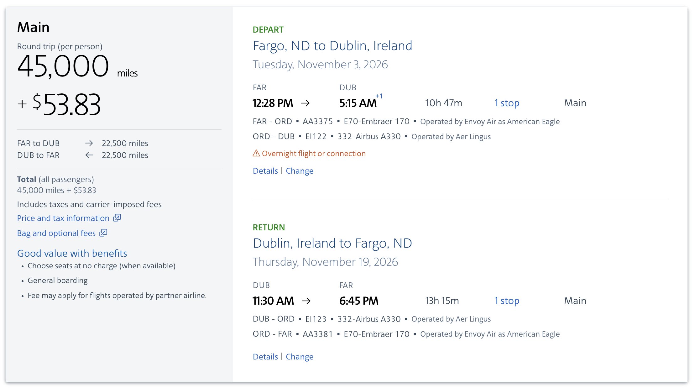 American AAdvantage Sweet Spots Still Worth Redeeming in 2026 6 FAR-DUB flights for 45,000 miles roundtrip