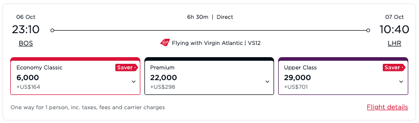 Ouch: Virgin Atlantic Hikes Fees (Again) on Award Tickets up to 50% 6 BOS-LHR increased fees