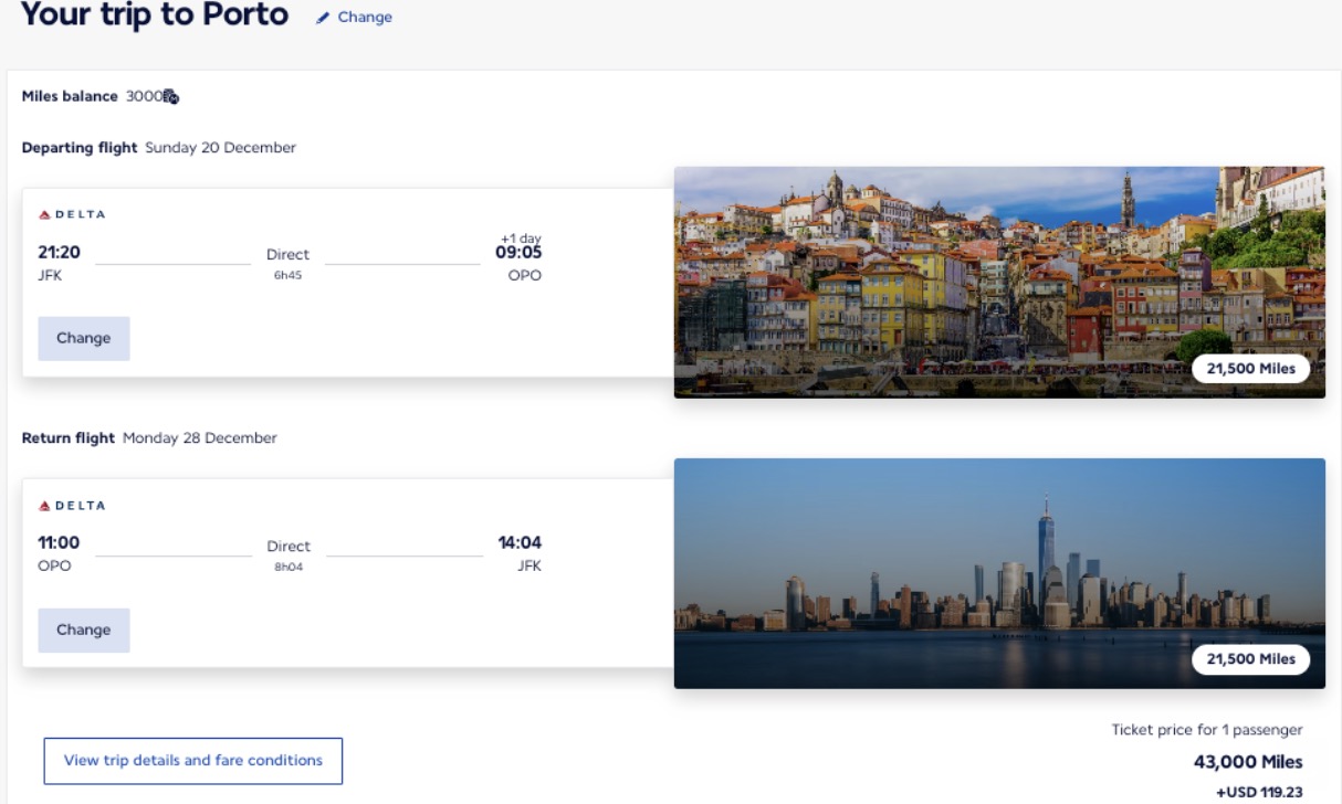 Air France Delta booking to Porto from JFK