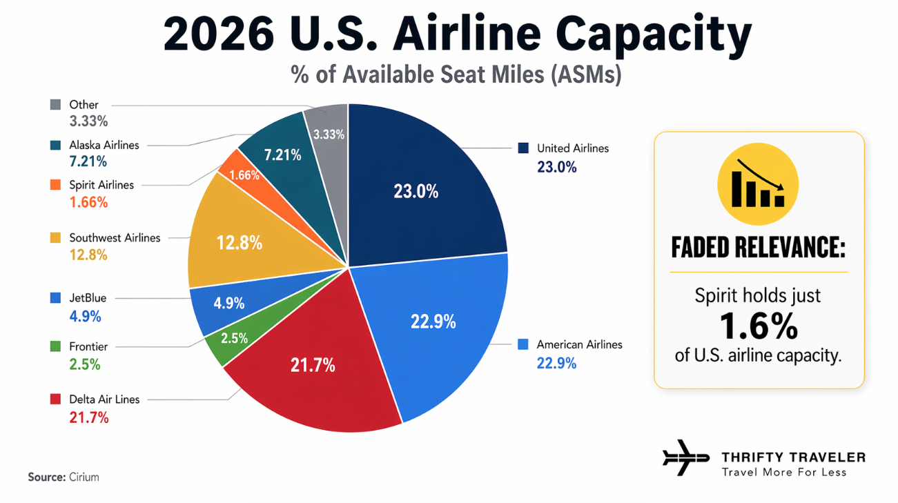 2026 U.S. Airline Capacity (ASMs) pie chart by carrier.