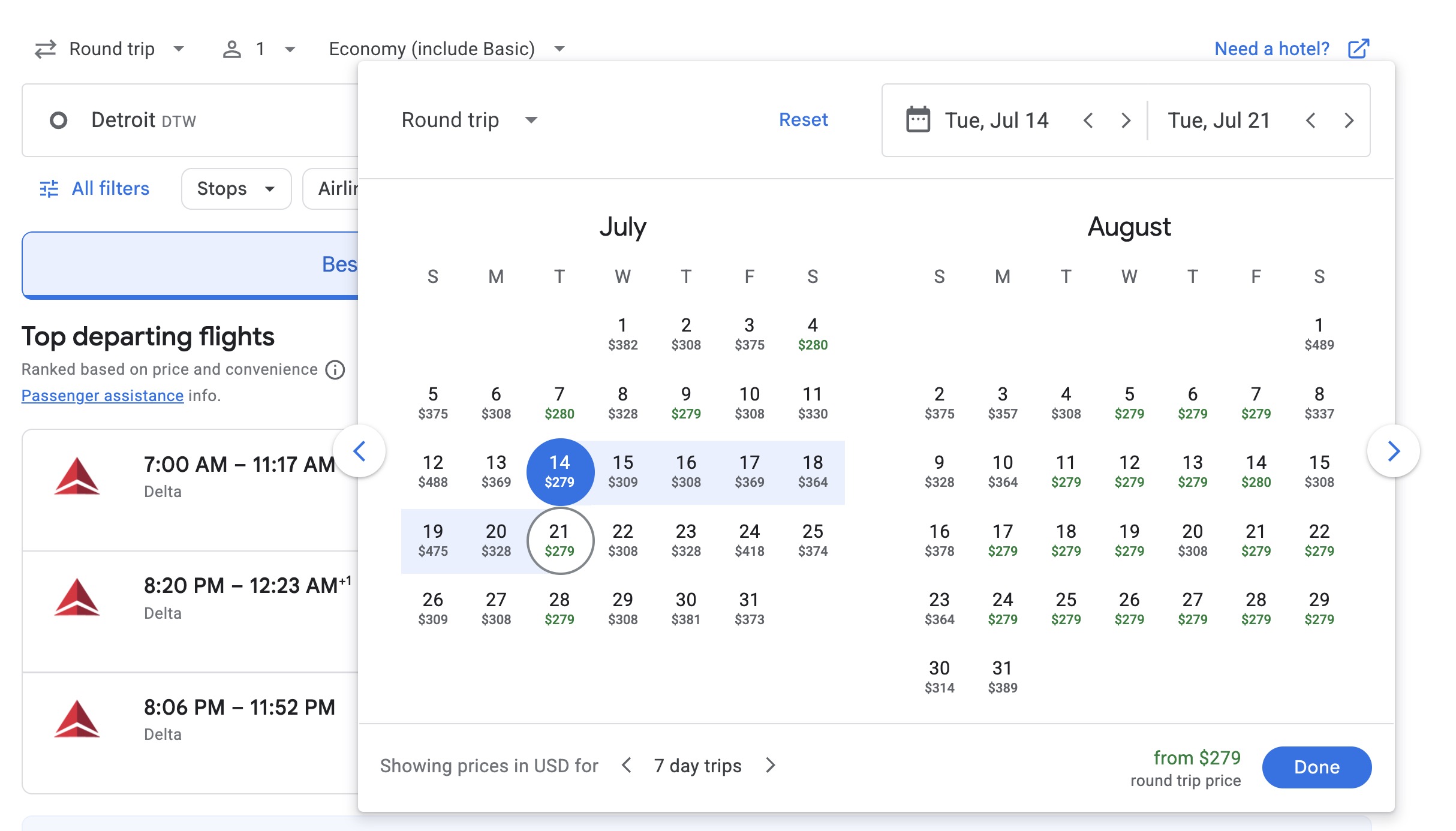 National Parks flight calendar with better fares in August