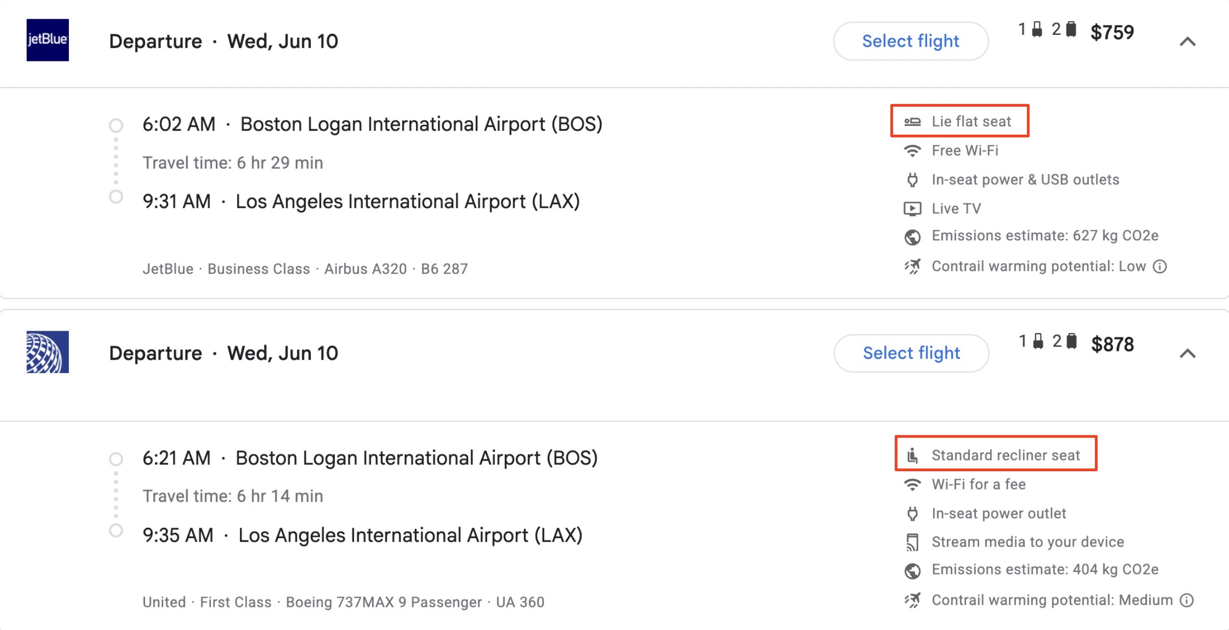 Google Flights Legrooms extension