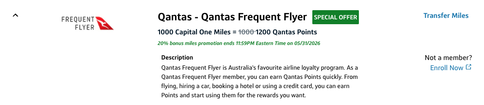 Get Up to 65% More Points With the Current List of Transfer Bonuses! 4 Capital One to Qantas Transfer Bonus