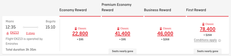 Get Up to 65% More Points With the Current List of Transfer Bonuses! 5 Qantas award flying Emirates from MIA-BOG for 78,400 in first class