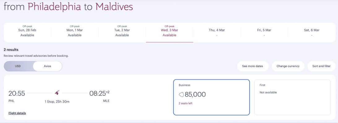 The 10 Best Business & First Class Flight Deals of 2026 (So Far) 6 PHL Maldives award space