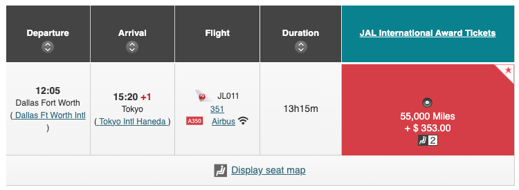 Get Up to 50% More Points With the Current List of Transfer Bonuses! 14 JAL business class award ticket to Tokyo for 55,000 miles.