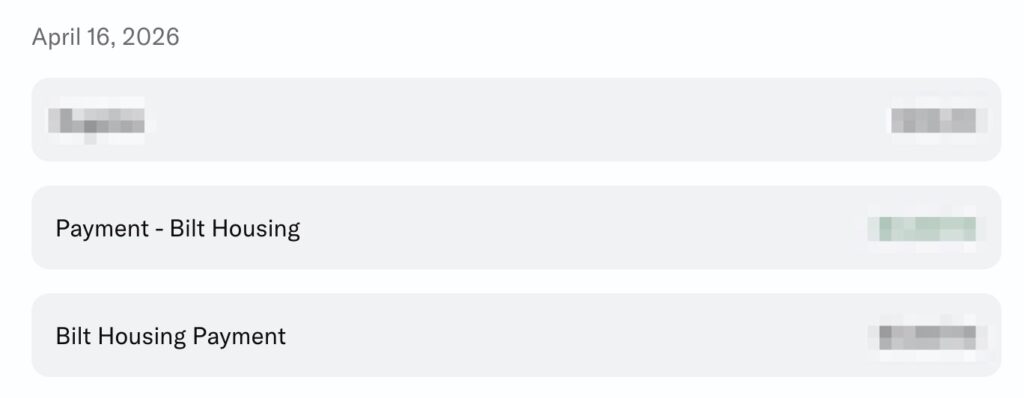 bilt housing payment transaction