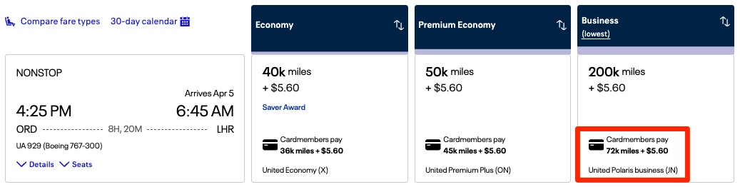 Big Changes & New Limited-Time Offers: Earn up to 110K Miles on United Credit Cards! 1 United Cardmembers Pay Discount ORD-LHR business class for 72,000 miles