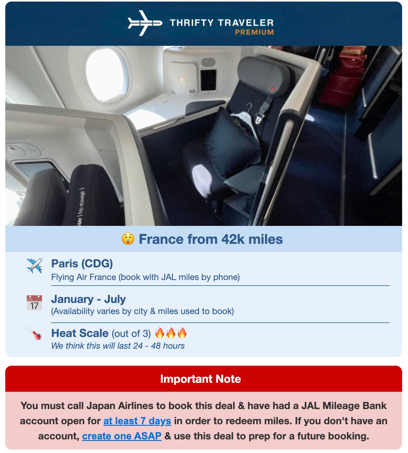 JAL Mileage Bank is a Goldmine: Cheaper Roundtrips, Biz Class Bargains & More! 10 thrifty traveler premium air france alert