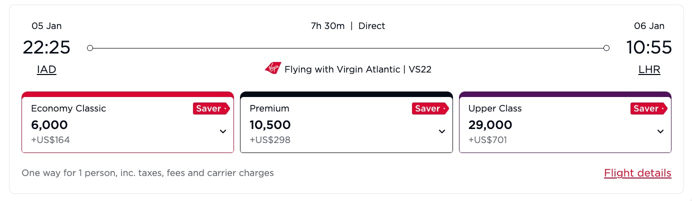 Ouch: Virgin Atlantic Hikes Fees (Again) on Award Tickets up to 50% 1 virgin atlantic fares showing fees