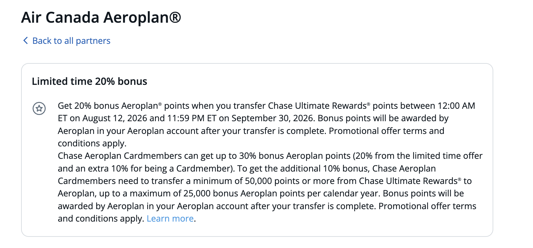 New: Get a 20% (or Even 30%) Bonus on Chase Transfers to Aeroplan! 1 chase transfer bonus terms to aeroplan