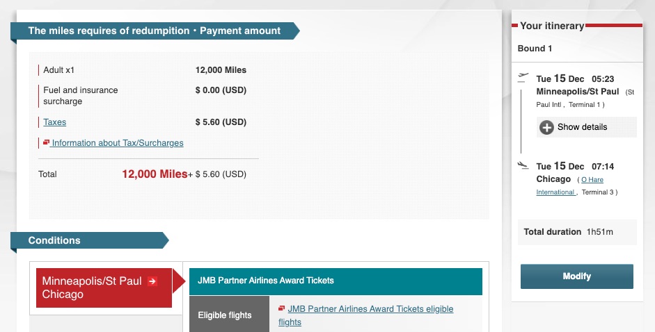 JAL Mileage Bank is a Goldmine: Cheaper Roundtrips, Biz Class Bargains & More! 4 flight from minneapolis to chicago bookable via jal