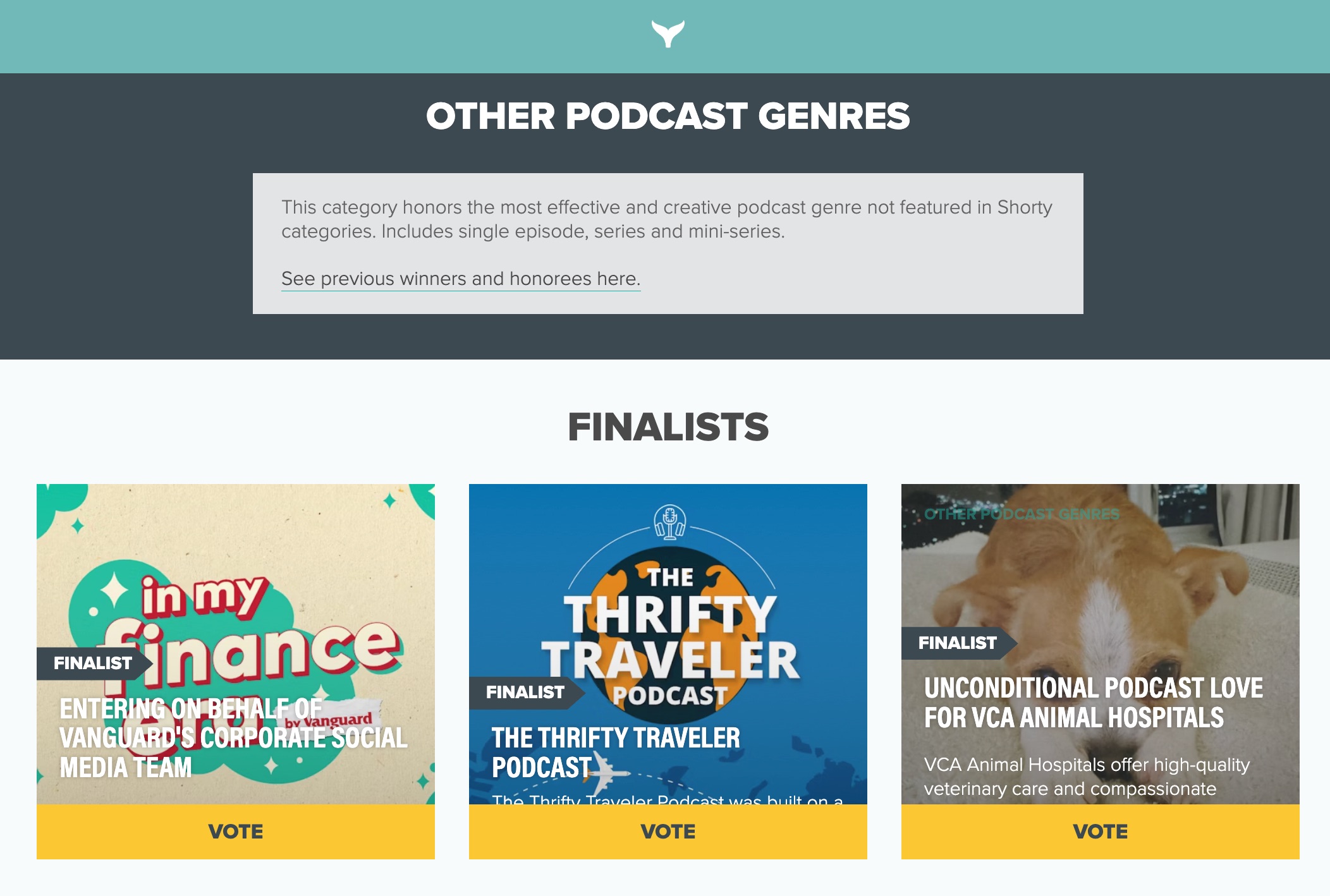 Vote for Us: Thrifty Traveler Podcast is Up to Win a Shorty Award! 1 shorty award finalist choices