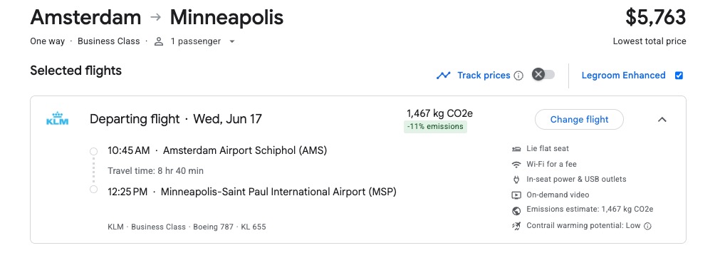 Amsterdam to MSP airfare