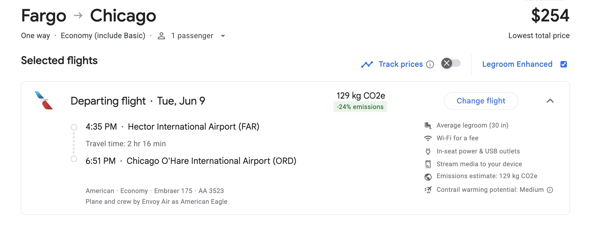 Fargo to Chicago airfare for $254