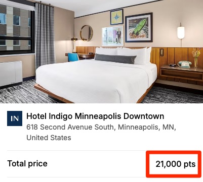 Hotel Indigo MSP Award Price: 21,000 points