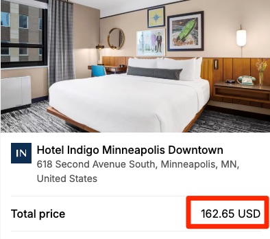 Hotel Indigo MSP Cash Price: $165 per night