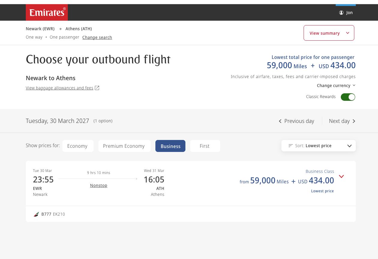 The Upside of Emirates' Latest Devaluation: Cheaper One-Way Biz Class Awards 1 emirates business class booking for 59,000 miles