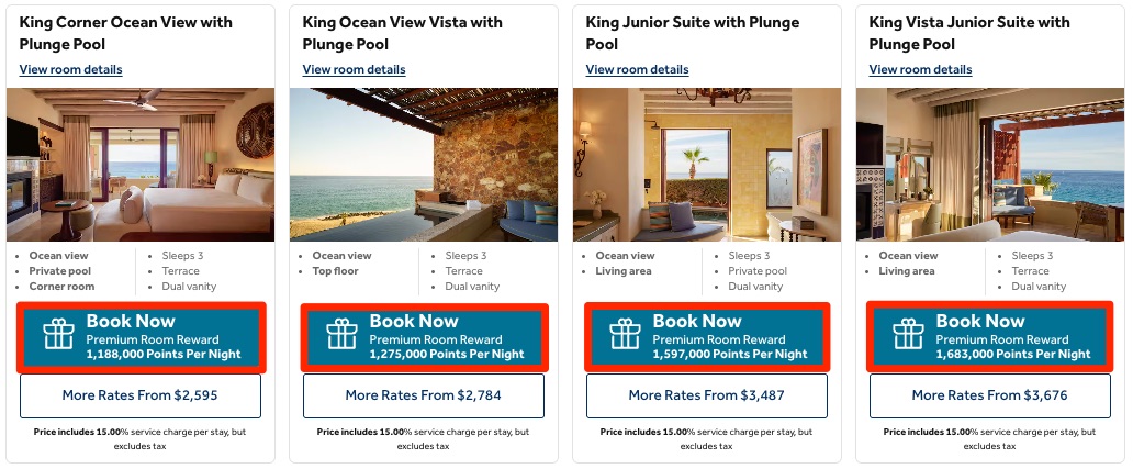 Waldof Astoria Los Cabos Pedregal Award Rates of 1 million+ points