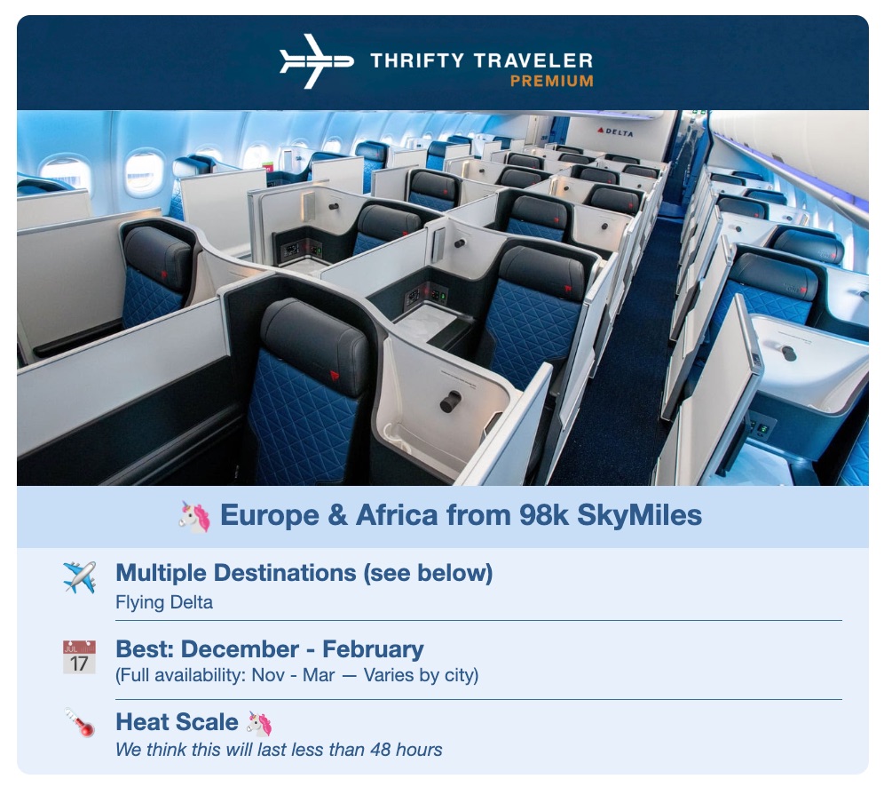 Book ASAP: Fly Delta One to Europe, Morocco & Beyond from 97K SkyMiles! 2 thrifty traveler premium deal to europe in delta one