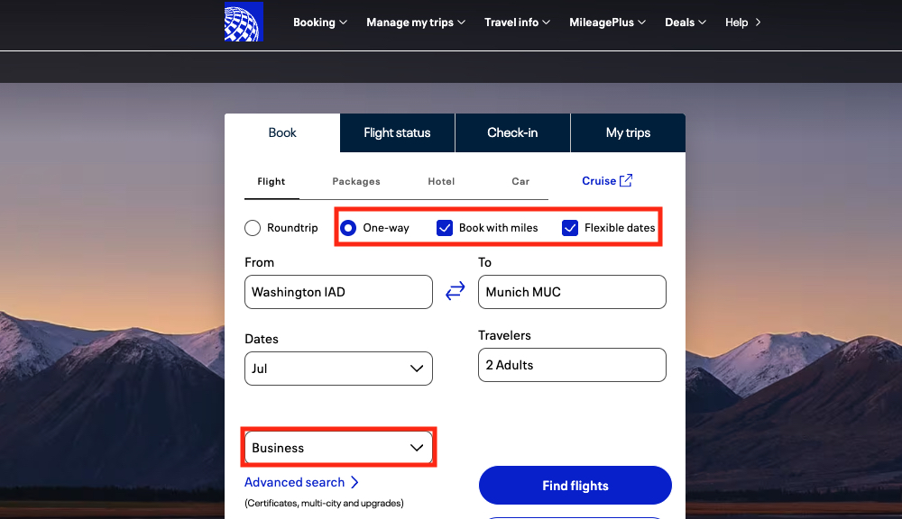How to Find & Book the Best Deals with United Miles 1 searching for award flights from United's homepage