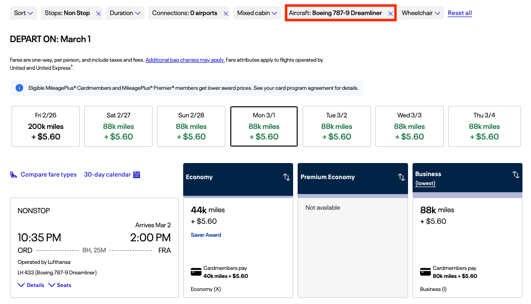 How to Find & Book the Best Deals with United Miles 8 United search with aircraft filter