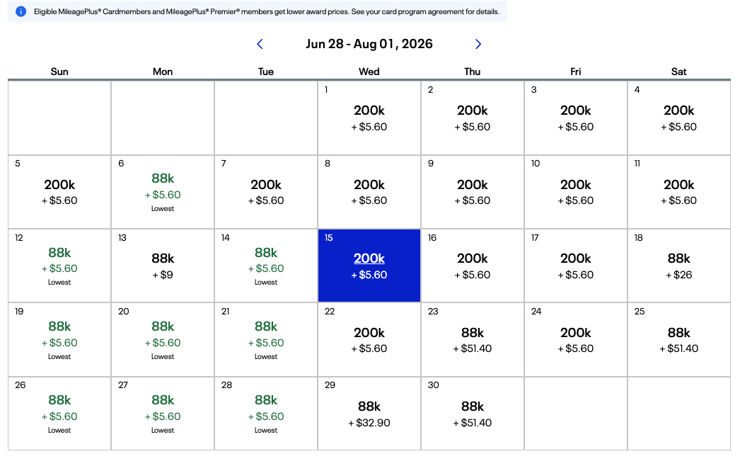 How to Find & Book the Best Deals with United Miles 2 A calendar view of award rates on United's website