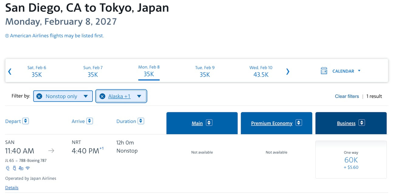The 5 Best Biz Class Deals Bookable with American AAdvantage Miles We've Found This Year 1 san diego to japan in business class for 60,000 miles