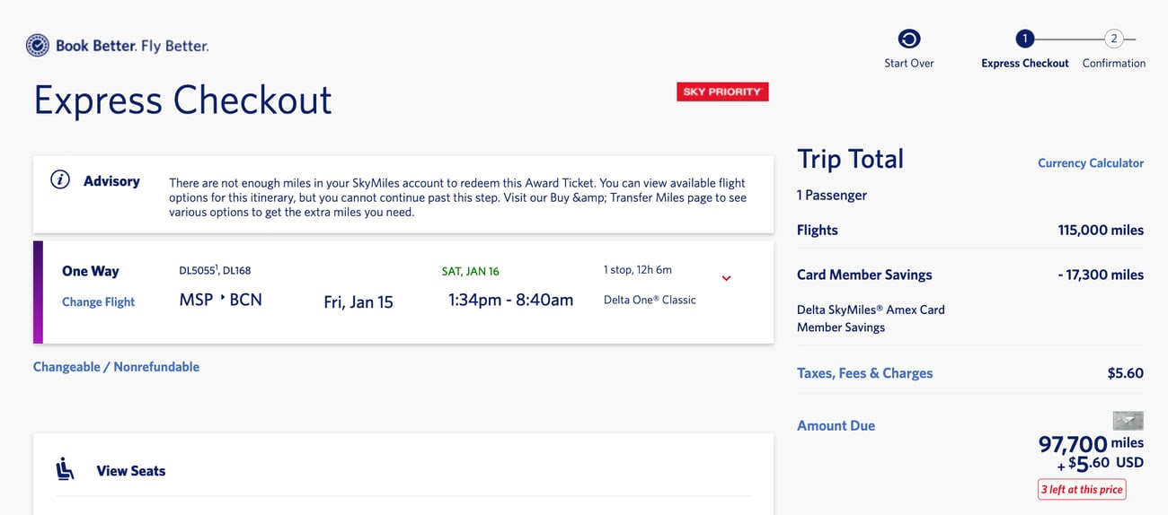 Book ASAP: Fly Delta One to Europe, Morocco & Beyond from 97K SkyMiles! 1 delta one fare from minneapolis to Barcelona for 97,700 SkyMiles