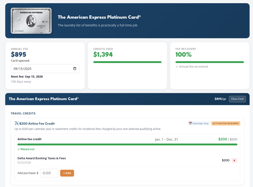 Amex Platinum Benefit Tracker