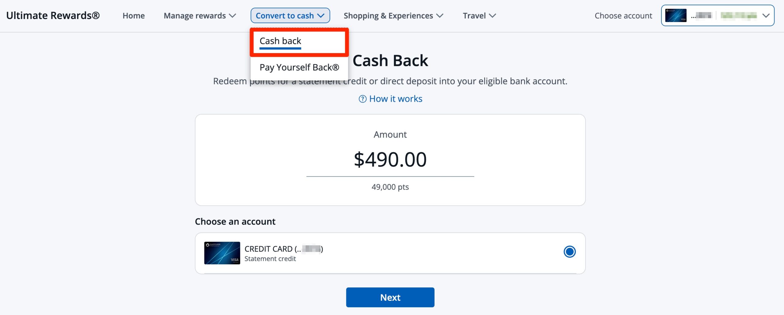 Hilton Honors: Chase's Hidden Hotel Transfer Partner? 5 Chase point redemption - convert to cash