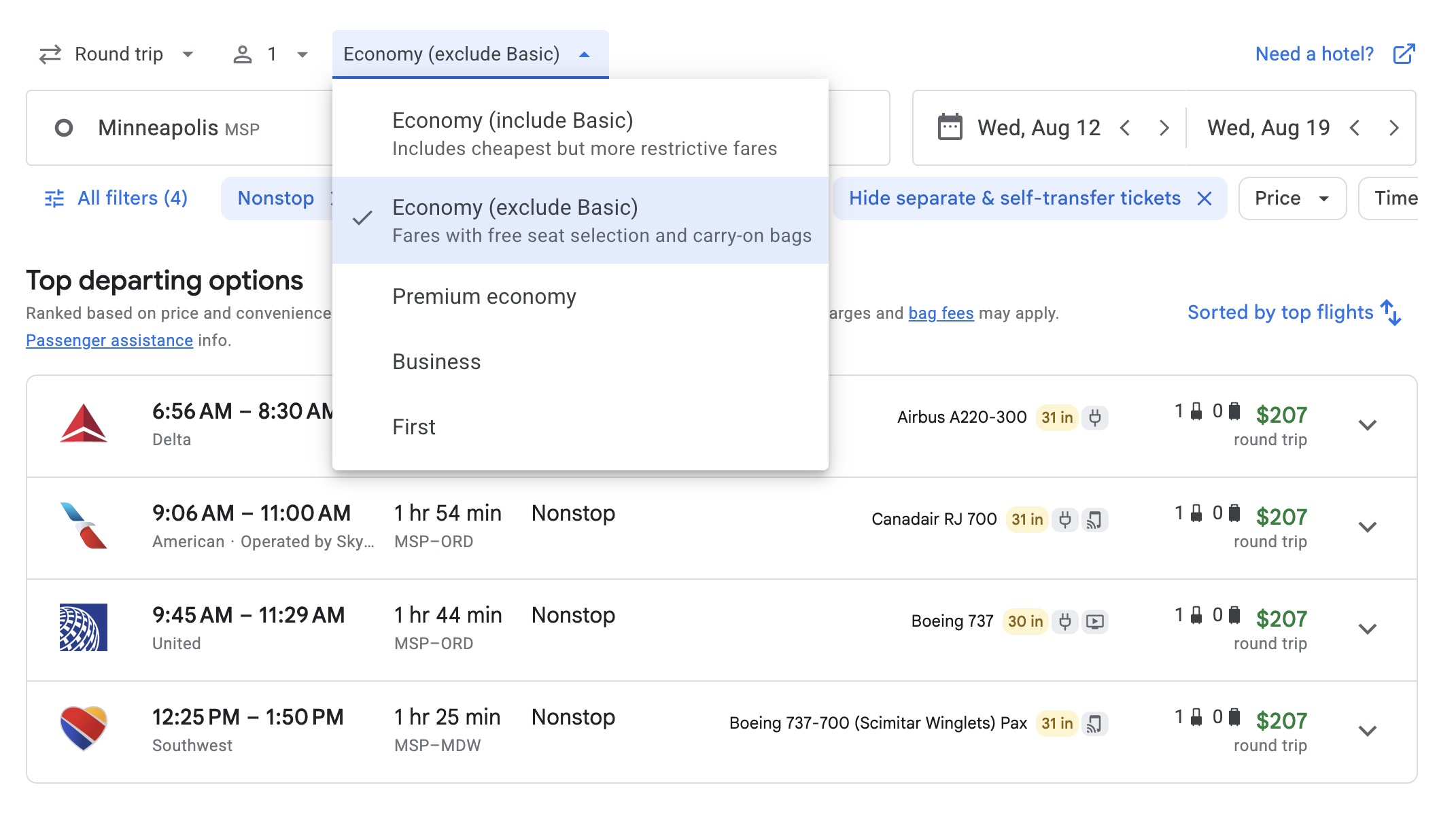 How to Avoid Basic Economy Fares & Still Get a Good Deal 2 Google Flights Main Cabin