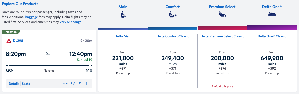 How Delta SkyMiles Quietly Became Amex's Best Transfer Partner 3 Delta award from MSP-FCO for 221,800 roundtrip in economy