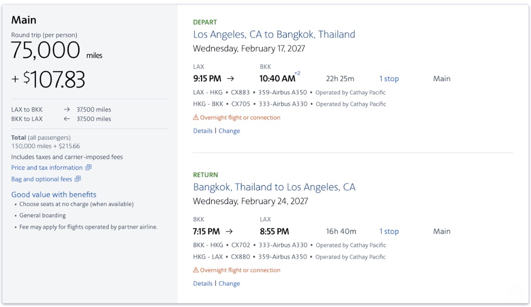 Airfare is Up, American AAdvantage Miles Rates Aren't 5 BKK flights on American Airlines