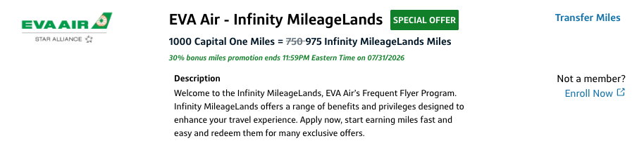 Get Up to 50% More Points With the Current List of Transfer Bonuses! 9 Capital One to EVA Air 30% transfer bonus
