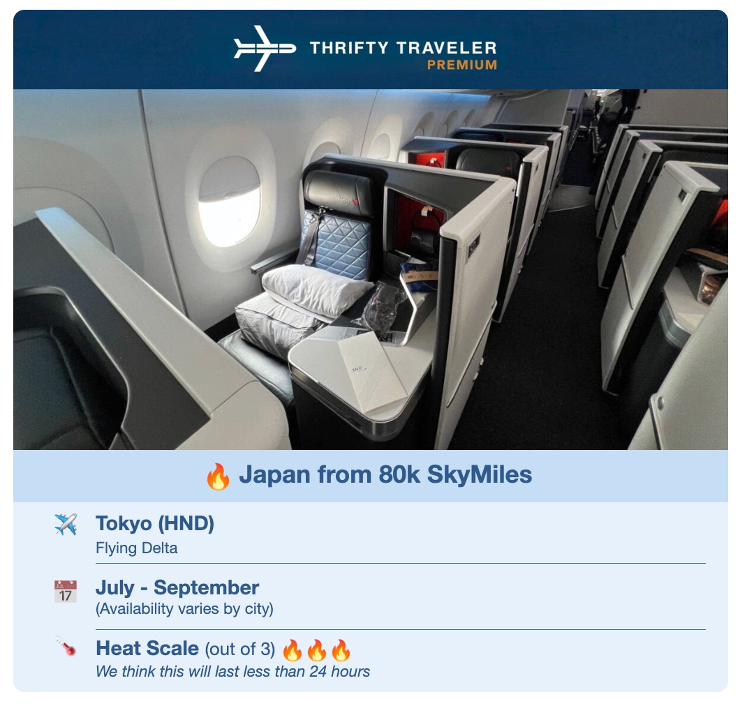 thrifty traveler premium alert to japan from 80,000 skymiles