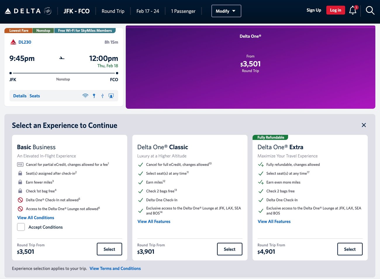 The Extra Mile, July 13: Delta Basic Biz Awards, The Best Hawaii Redemption & More 2 delta flight from jfk to rome for 3,501 showing basic business option