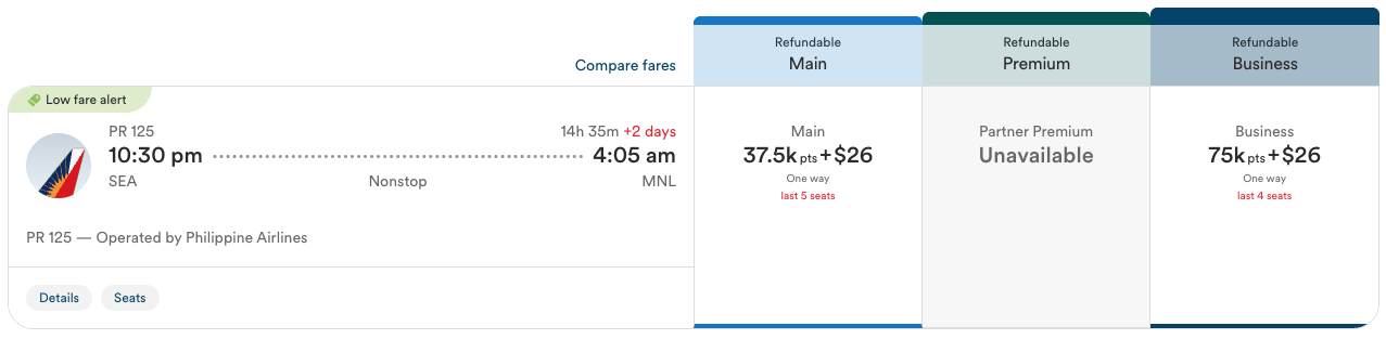 The Extra Mile, July 30: A New Way to Get to SE Asia Using Points, Delta & DraftKings Roll the Dice & More 2 Philippine Airlines award ticket from SEA-MNL for 37.5k points in economy or 75k in business class
