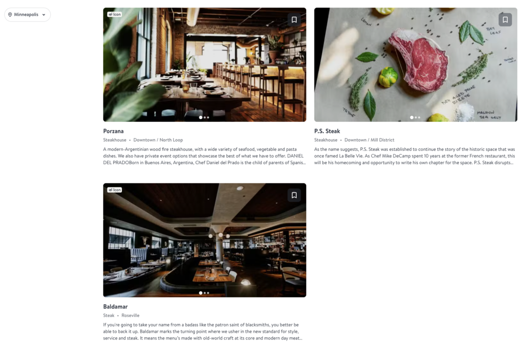 a screenshot of the restaurants available for the Sapphire Reserve $150 dining credit.